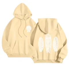 Simple Floral Letter Printing Drop-shoulder Sleeve Ladies Hoodie - Khaki - View 1