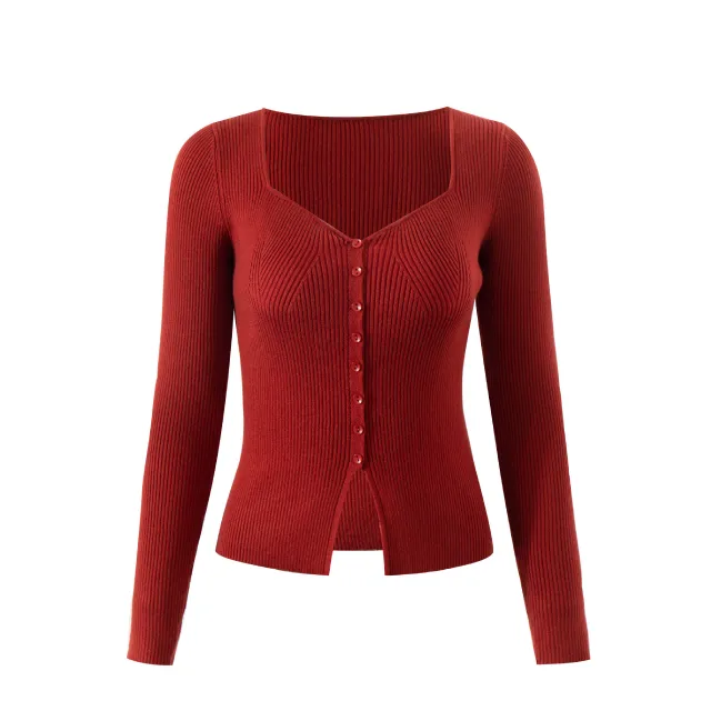 Female French Vintage Style Slim fit Knitted Cardigan Red - Shop at LoveMi
