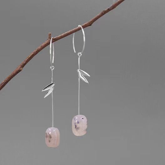 New Chinese-style Bamboo Leaf Agate Long Earrings