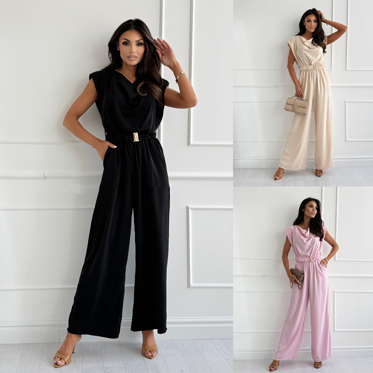 Womens Summer New Solid-Color Casual Jumpsuit