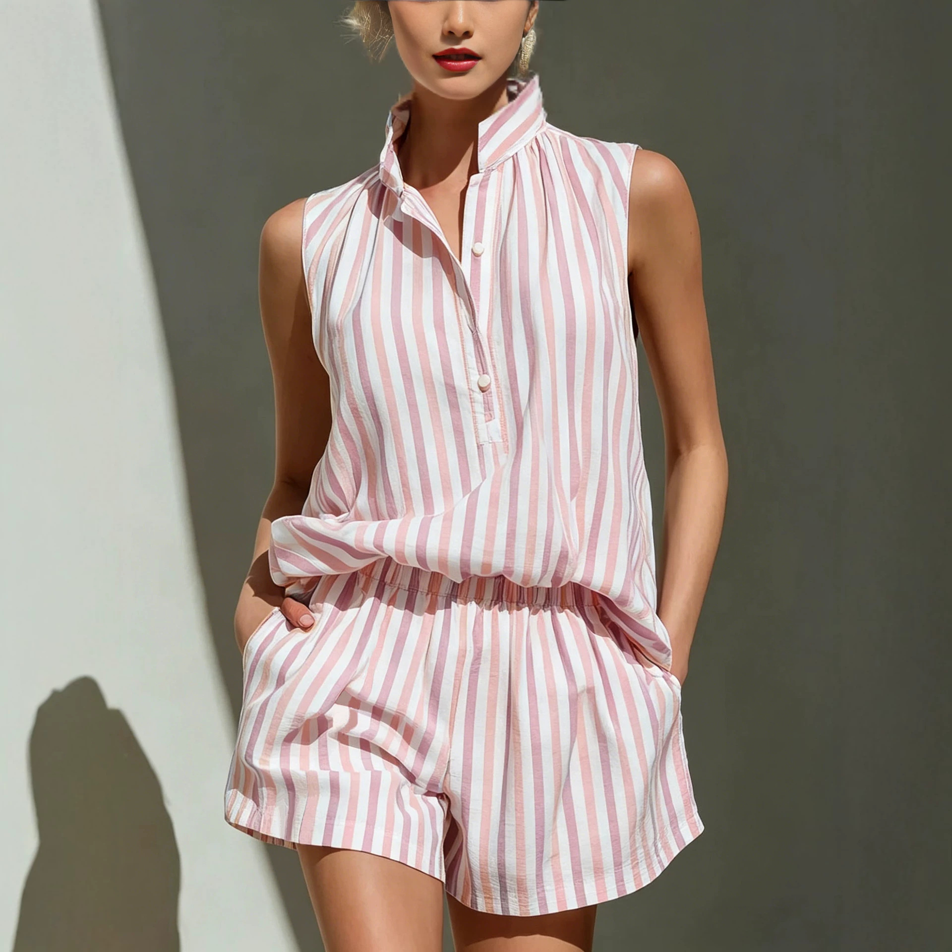 Sleeveless Striped Vest and Shorts Set | Casual Two-Piece Outfit — view 7