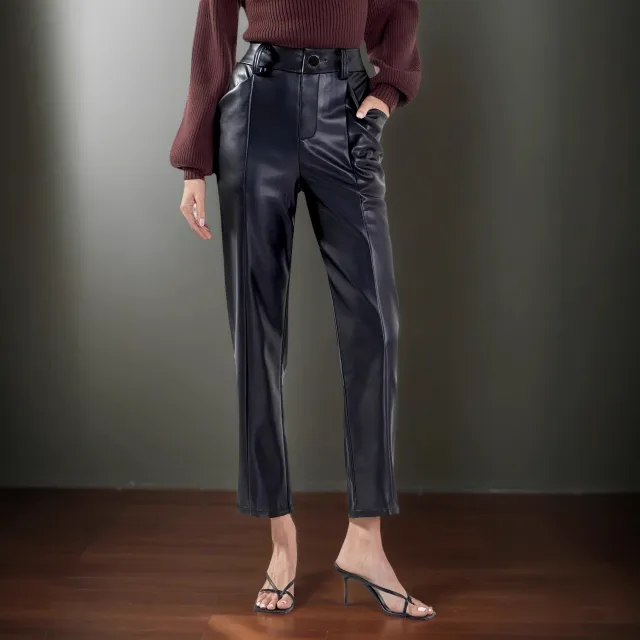 High Waist Matte PU Leather Straight leg Trousers Black - Shop at LoveMi