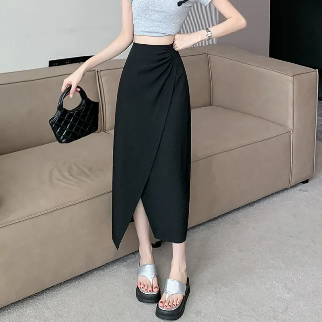 French Style Pleated High Waist Suit Skirt For Women Black - Shop at LoveMi