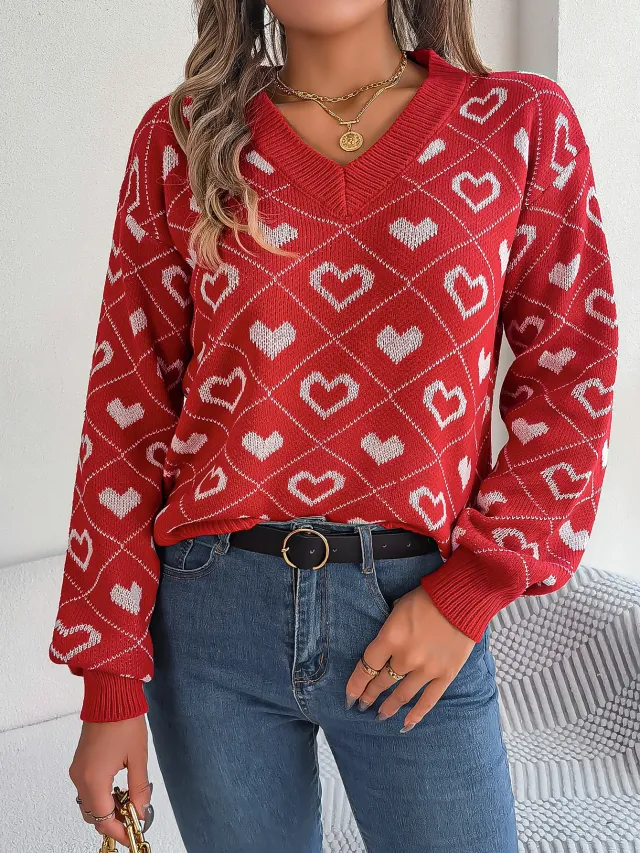 Christmas Women's Love Lantern Sleeve Pullover Sweater Red - Shop at LoveMi