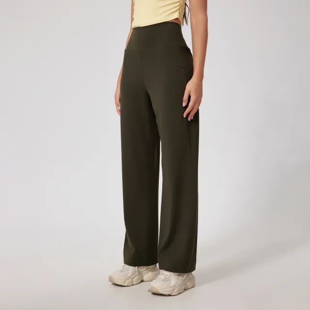 Straight Fitness Skinny Bell bottom Pants High Waist Brown - Shop at LoveMi
