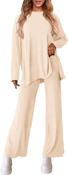 Women's Knitted Fashion Casual Solid Color Suit - Apricot - View 1