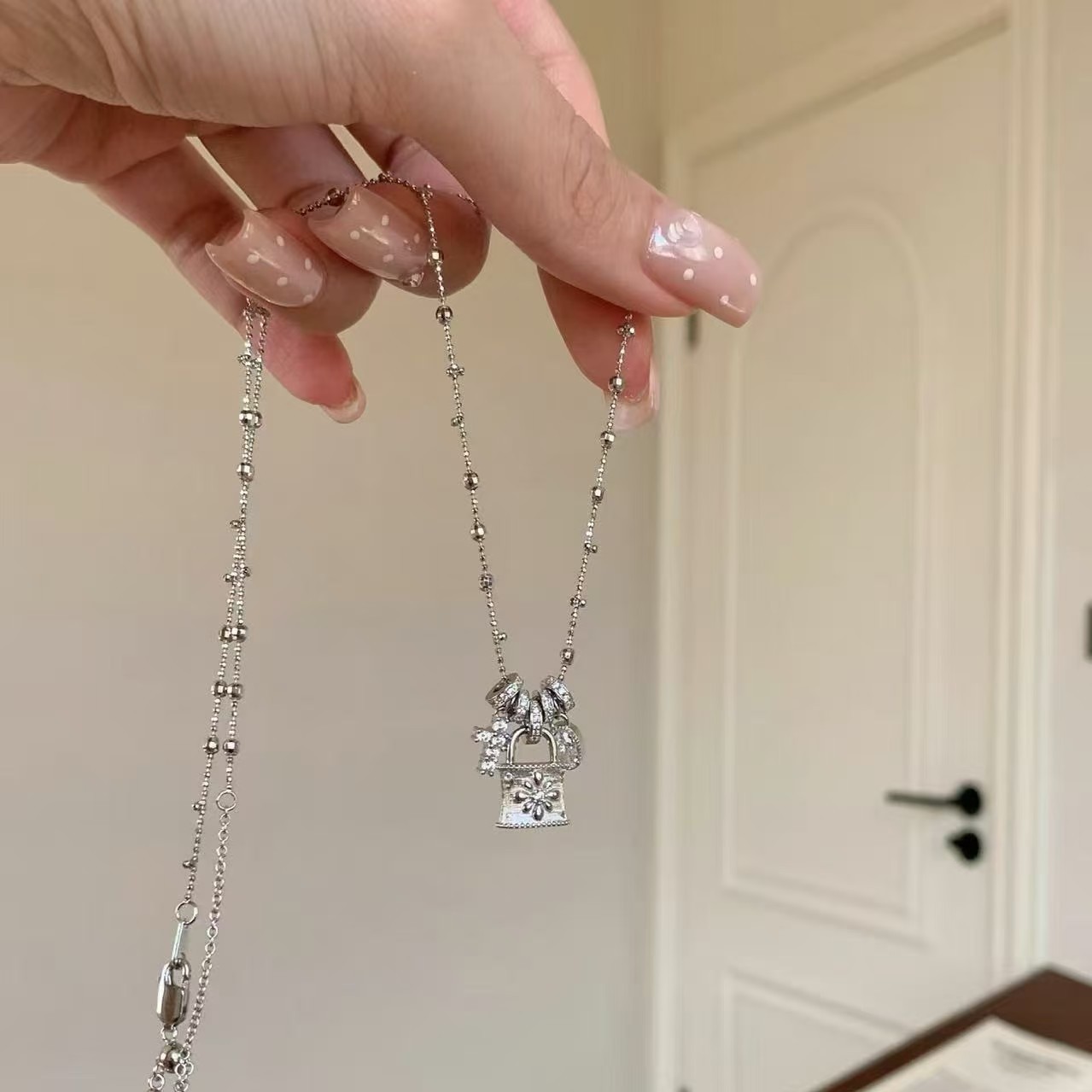 Silver Lock Pack Flexible Ring Cross Pendant Necklace