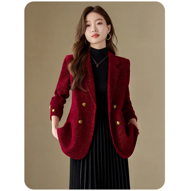 Lady Temperament Casual Gold Velvet Suit Top Gold - Shop at LoveMi