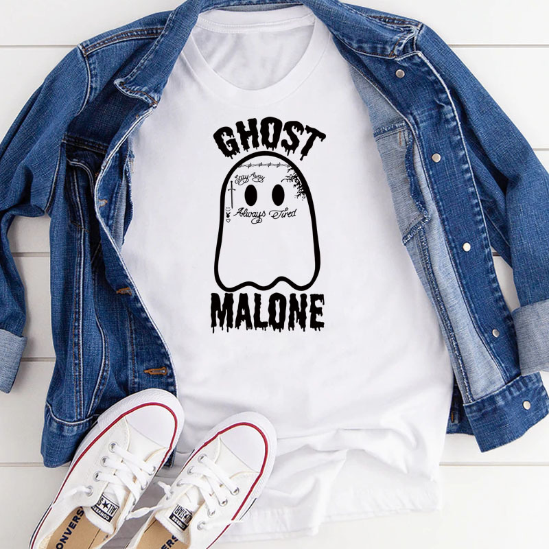 Title 2, Ghost Round Neck Letter Halloween Loose Short S...