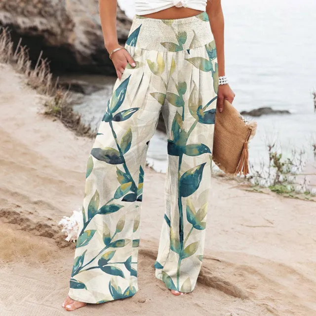 Women's Casual Wide leg Cotton And Linen Printed Loose Trousers 12 Style Xl - Shop at LoveMi