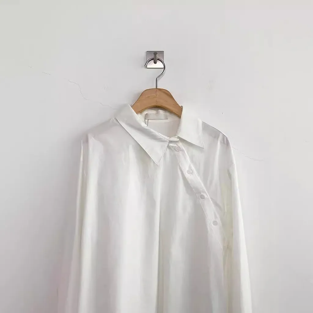Loose Leisure All-matching Solid Color Long Sleeve Shirt For Women - White
