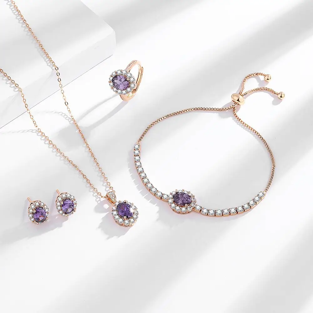 Fashionable Purple Zircon Stud Earrings