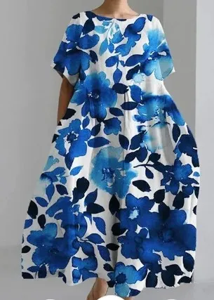 Women's Round Neck Fashion Short Sleeve Printed Dress A89Qket3Kgcn65 5Xl - Shop at LoveMi