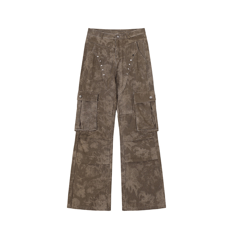 American High Street Fashion Brand Camouflage Rivet Multi-pocket Workwear Jeans