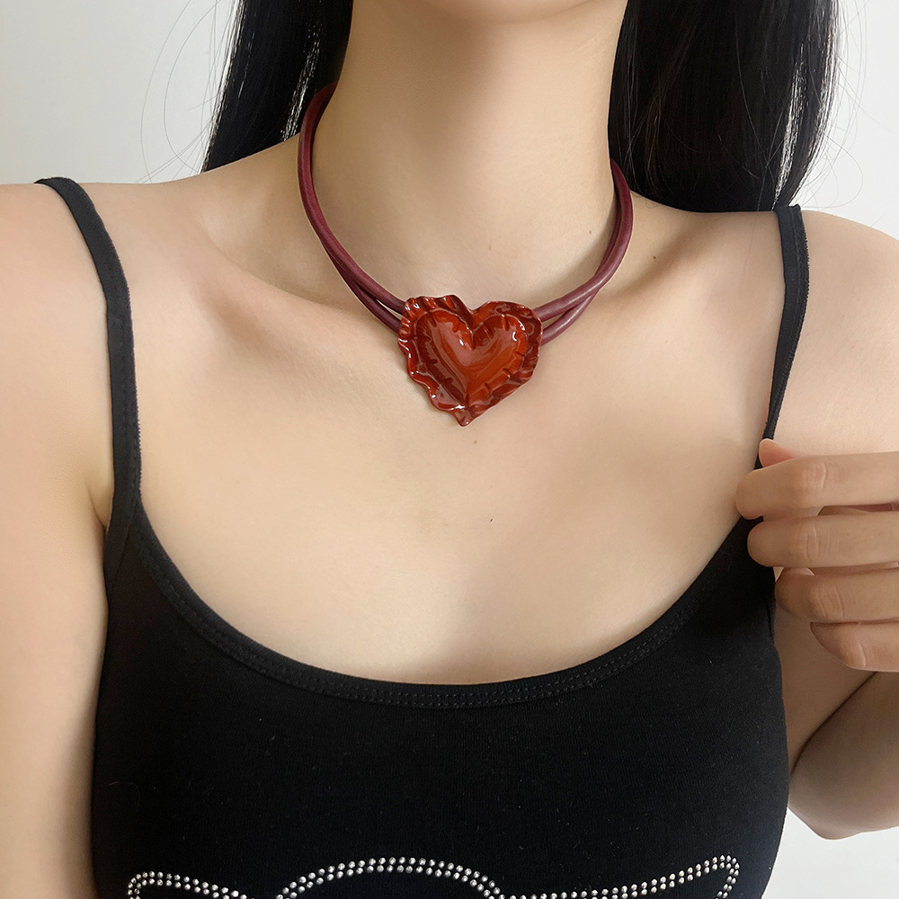 Double-layered Red Heart Womens Personalized Clavicle Necklace