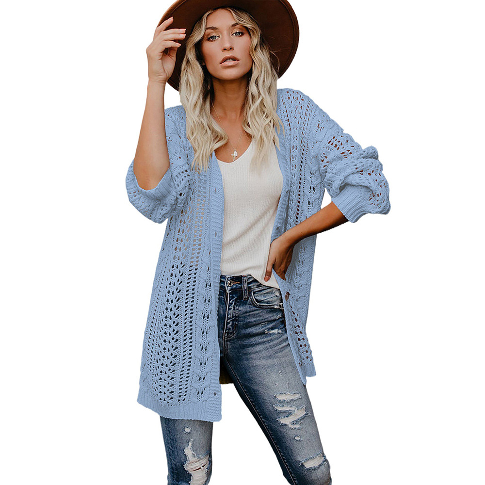 Autumn And Winter Sweater Cardigan Solid Color Knitted Button Coat For Women Lc271664 Light Blue - Shop at LoveMi