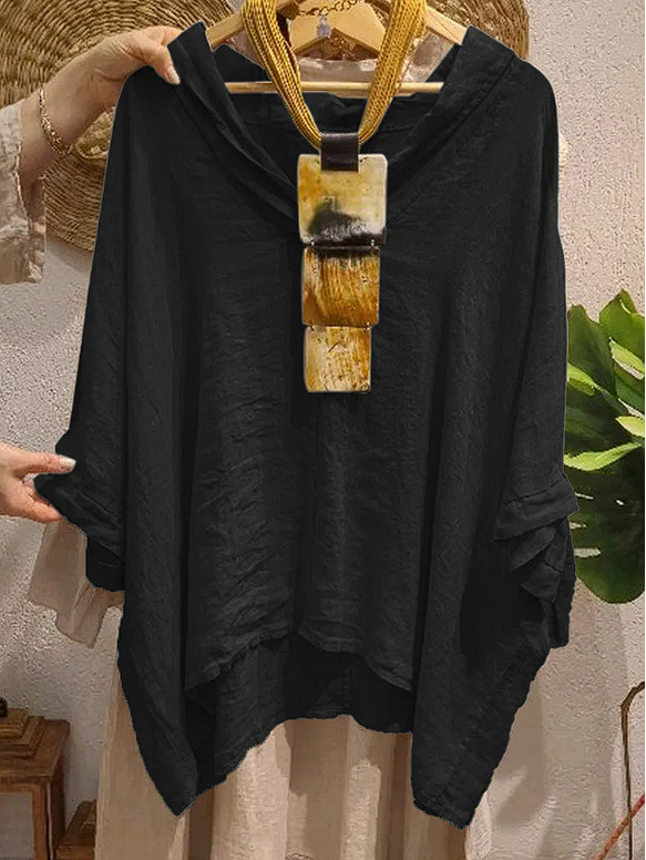 Womens Fashionable Casual Cotton-Linen Loose Shirt