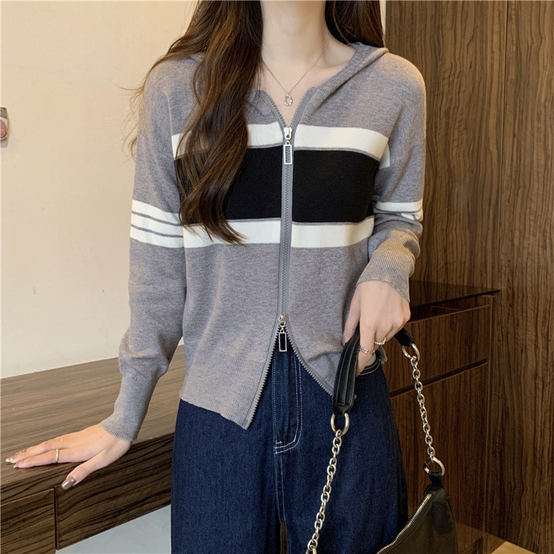 Slim-fit Design Double Zipper Contrast Color Coat Small Coat