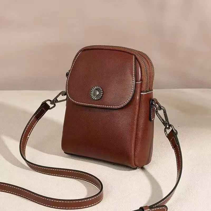 Women's Fashion Leather Messenger Bag - Brown