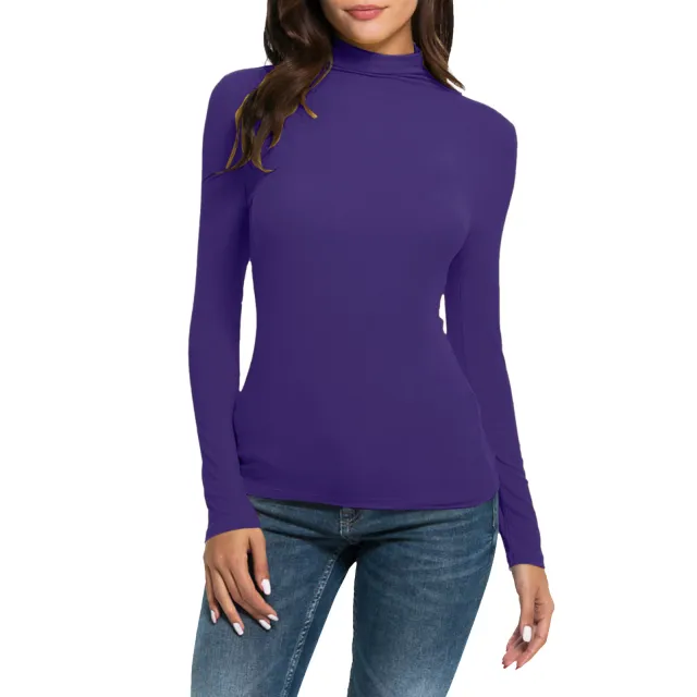 Women's Casual Long sleeved Turtleneck Solid Color Top Bottoming Shirt Purple - Shop at LoveMi
