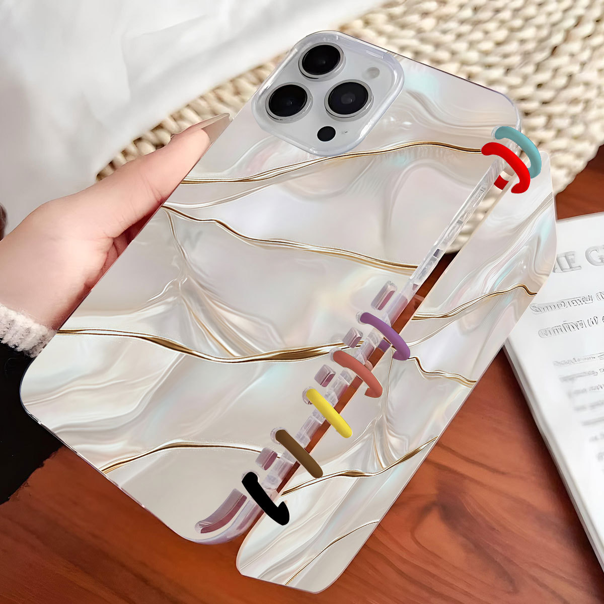 Pearl White Textured Laptop Flip Phone Case 4