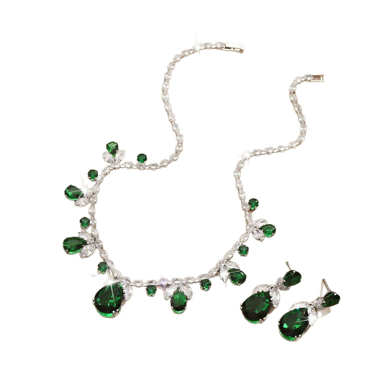 Colorful Intricately Crafted Zircon Necklace And Earrings Jewelry Set