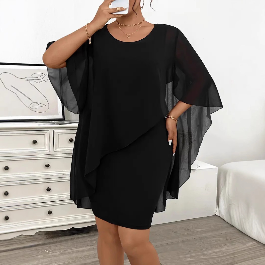 Chiffon Shawl Wrapped Hip Plus Size Dress