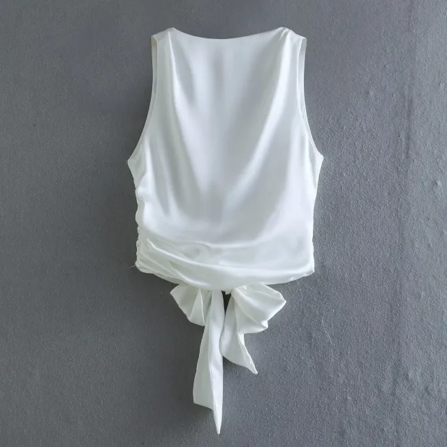 Women's Silk Satin Texture Backless Small Top White - Shop at LoveMi