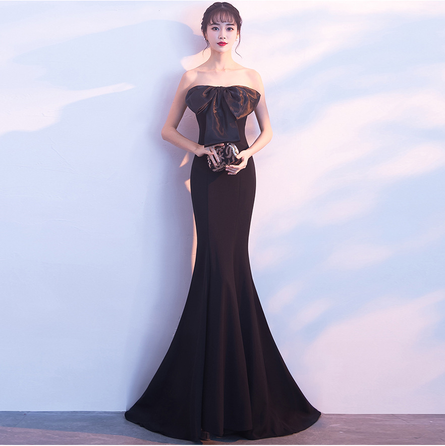 Female Solid Color Strapless Fish Tail Slimming Short Dress Black - Shop at LoveMi
