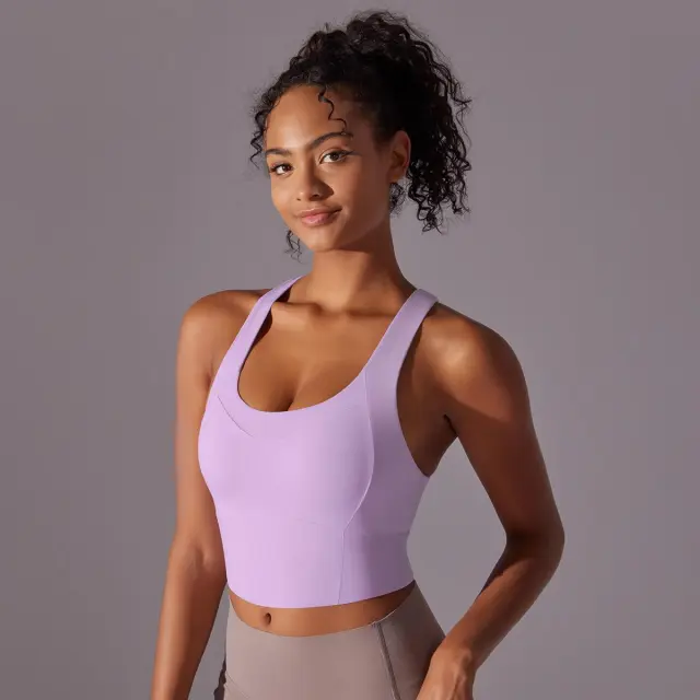 Nude Feel Pure Color Seamless One piece Cup Vest Cross Nude - Shop at LoveMi