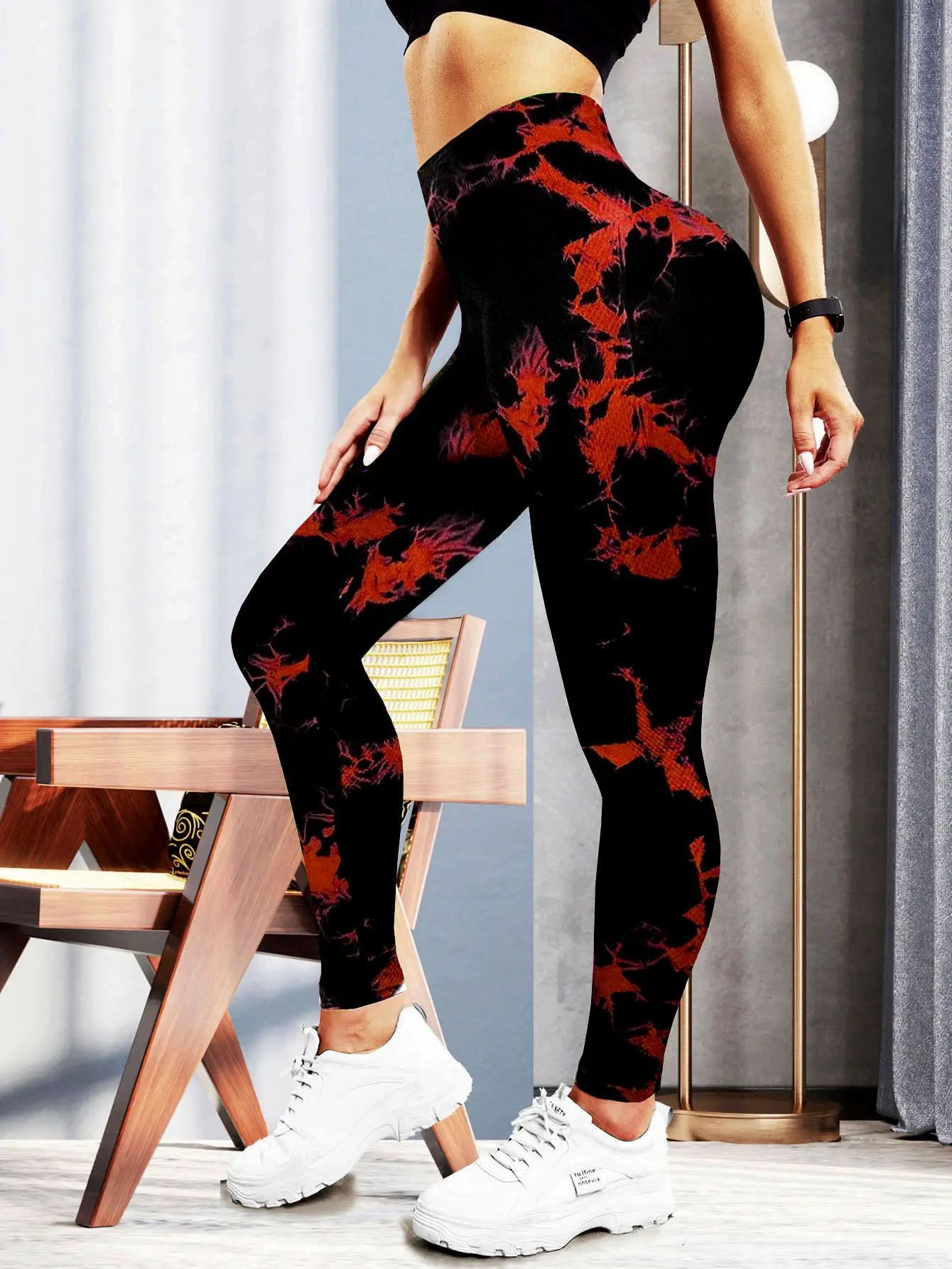 Women's Fashion Casual Tie dye Yoga Pants Black And Red - Shop at LoveMi