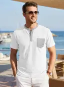Mens Color-Block Pocket Waffle-Knit Henley T-Shirt view 5