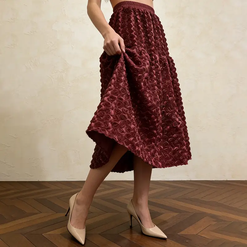 Retro-style 3D Floral High-waist Skirt For Women