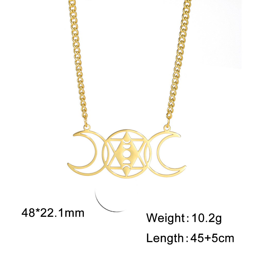 18K Real Gold Plating Non-fading Double Moon Clip Ring Six-pointed Star Pendant