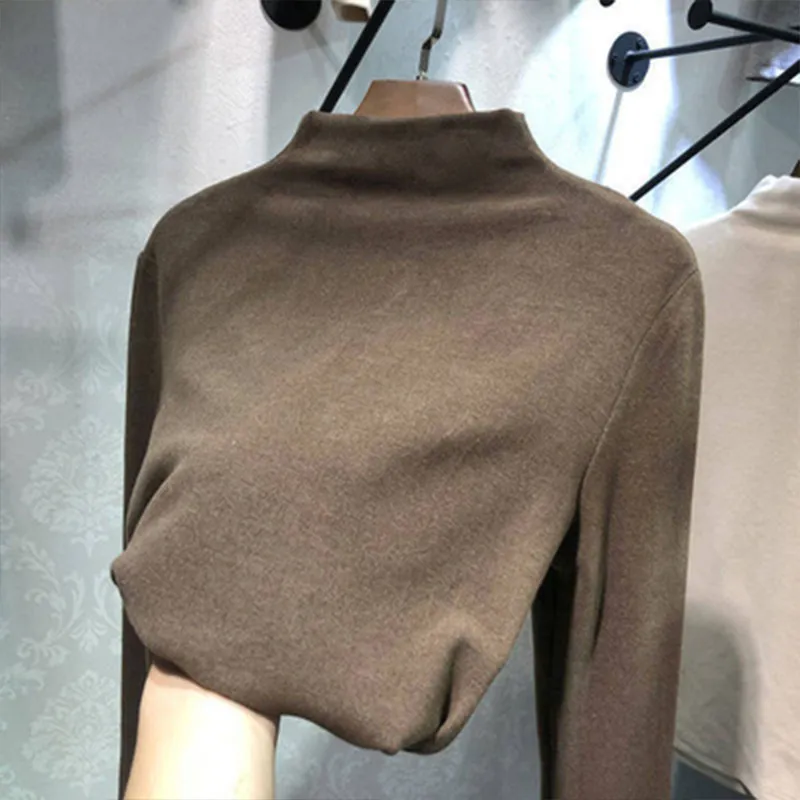 Solid Colour Student Top Korean Style Long Sleeve - Brown