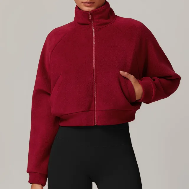 Stand Collar Yoga Clothes Warm Coat For Women Wine Red - Shop at LoveMi