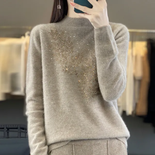 Women's Loose And Versatile Semi High Neck Knitted Sweater Raw Velvet Camel - Shop at LoveMi