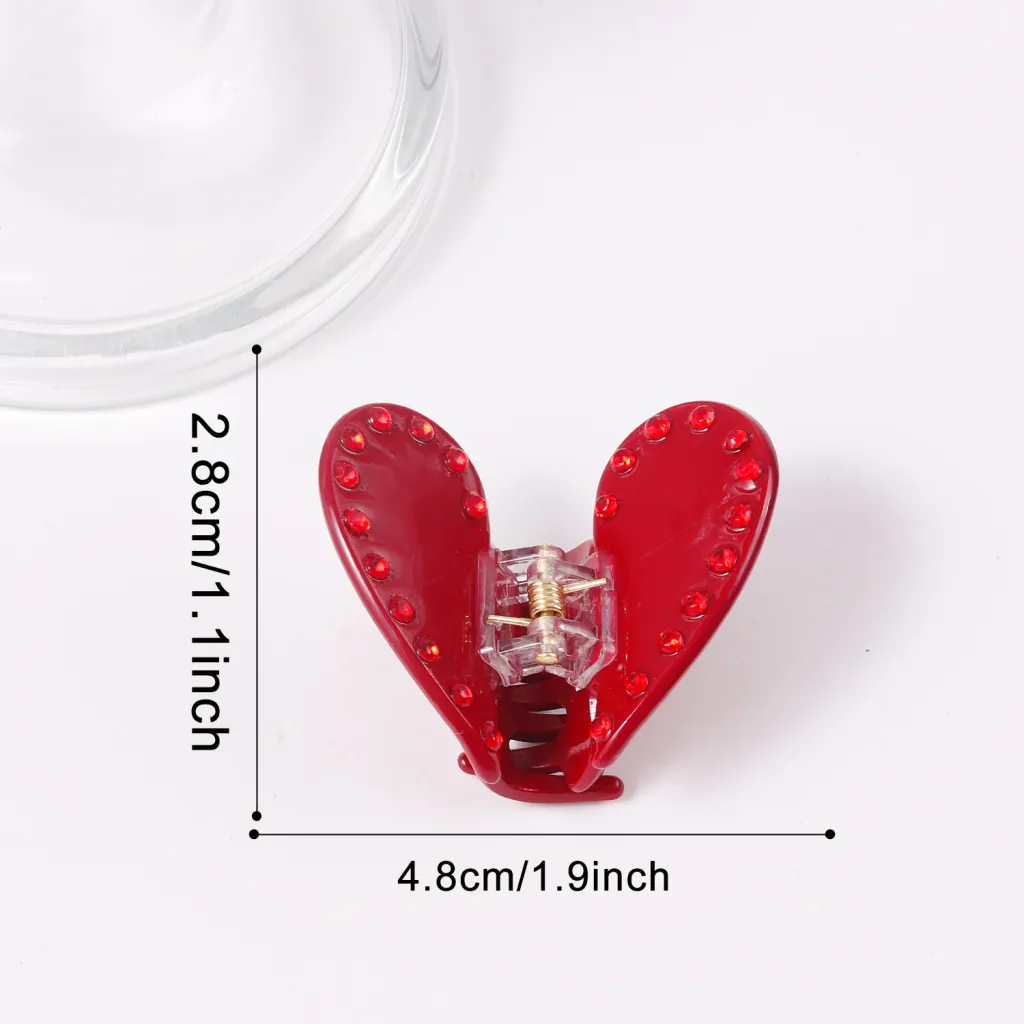 Red-toned Sweet-and-cool Style Hair Clip For The Back Of The Head - Diamond Heart