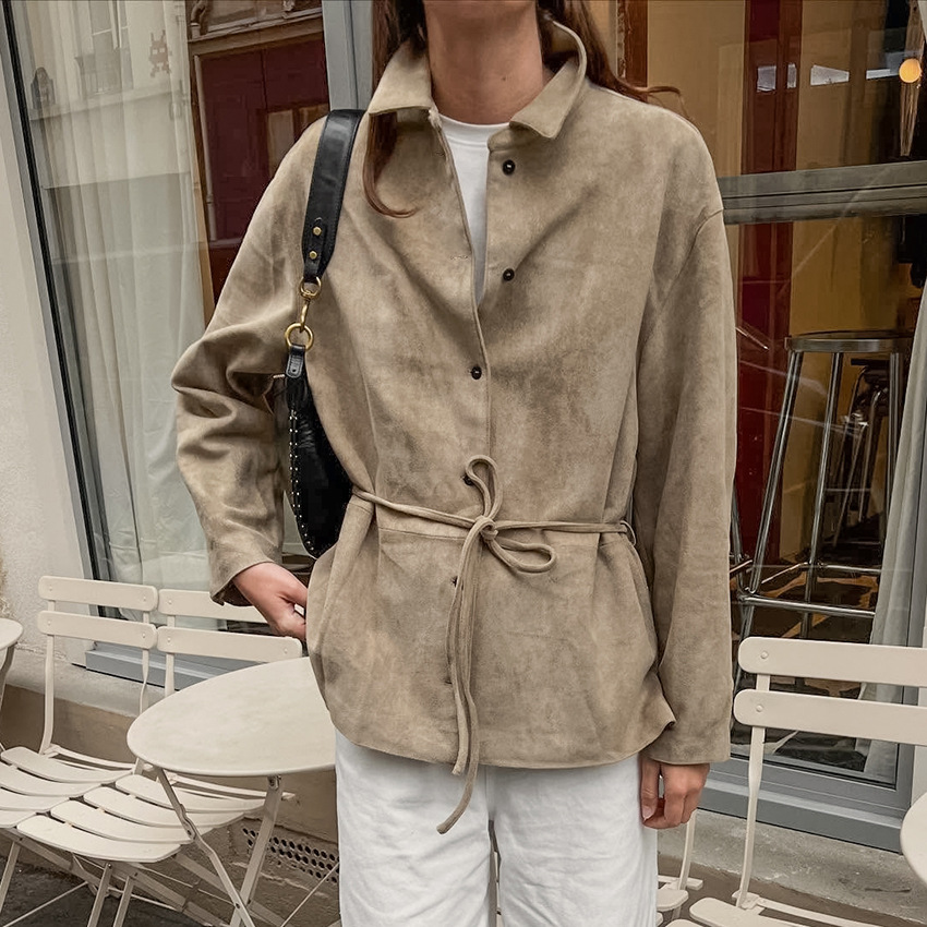 Notched-collar Cinched-waist Figure-flattering Belted Coat