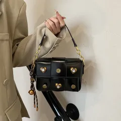 Fashion Stitching Shoulder Women's Crossbody Small Rivet Square Bag - Black - View 1