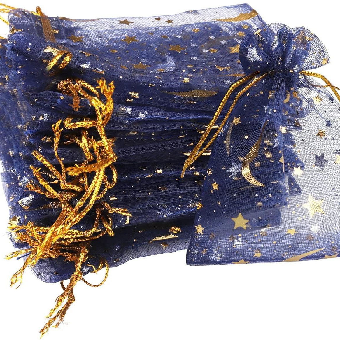 Gilded Star And Moon Sheer Organza Mesh Bag