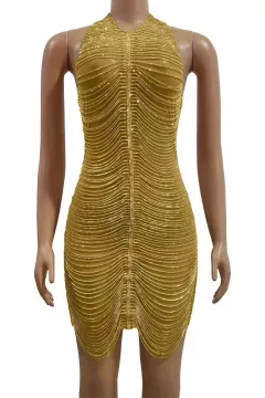Women's Nightclub Model Dance Party Chain Shiny Hip Bag Backless Skirt - Gold - View 1