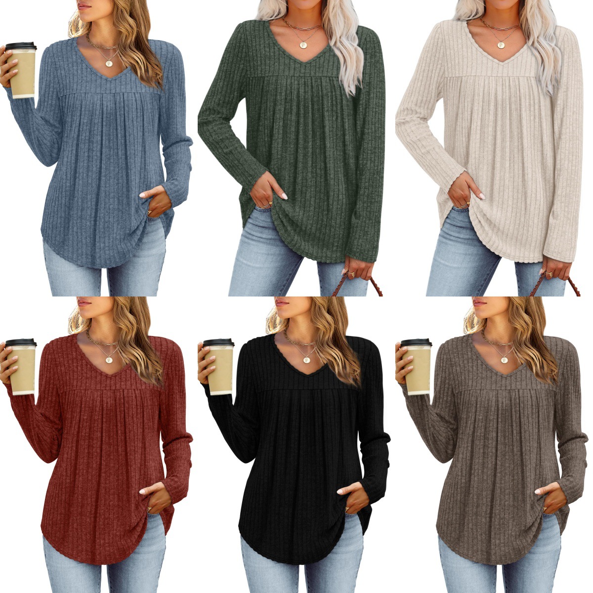 AutumnWinter European And American-style Fashionable Pleated Top