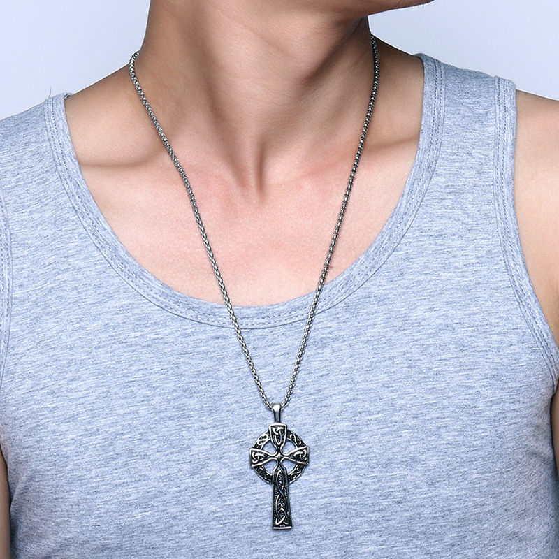 62MM Titanium Steel Celtic Cross Pendant Necklace