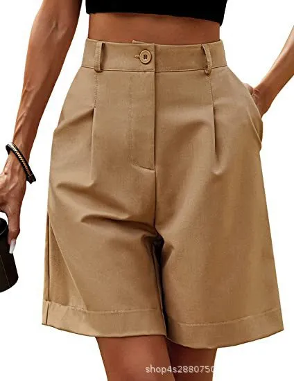 Women's Summer Thin High Waist Loose Straight Casual Cropped Pants Camel - Shop at LoveMi