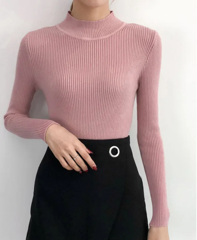 Pullover All matching Slim Fit Skinny Sweater Pink - Shop at LoveMi