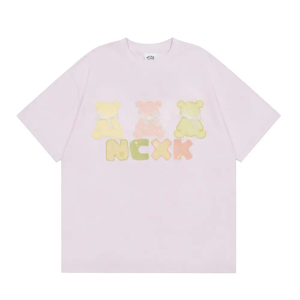 Bear Embroidery Bow Decoration Short Sleeve