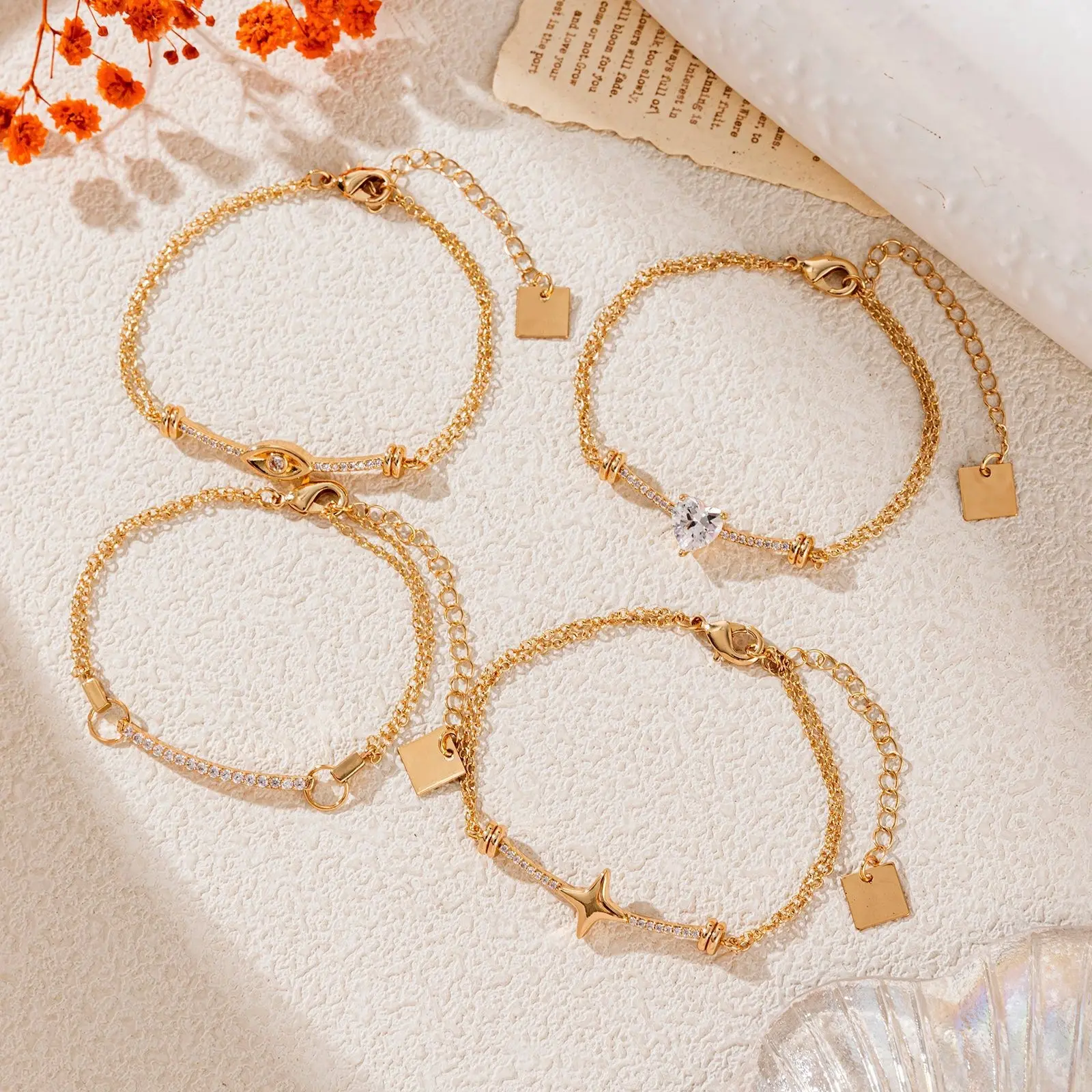 Minimalist Starry Sky Round Zircon Open-End Bracelet