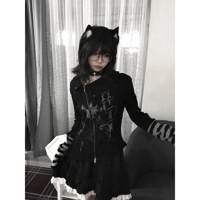 Black-gray With Printings Striped Long-sleeved T-shirt For Women