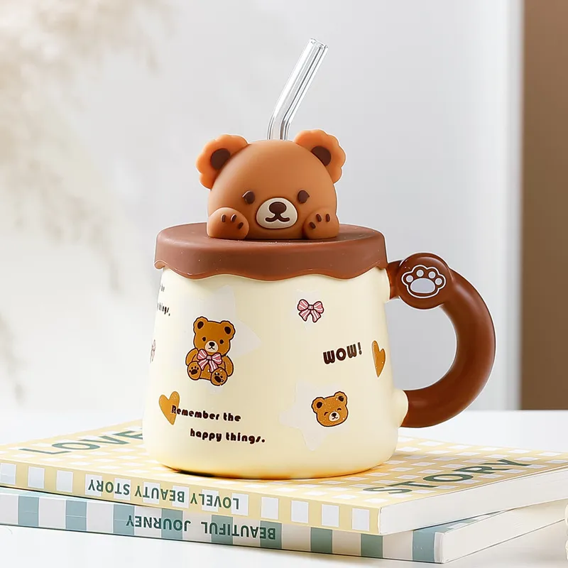 Bear Large Capacity Straw Mug With Lid - C494B With Lid Straw